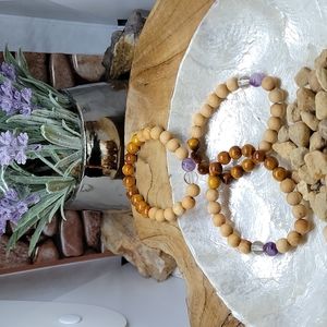 Essential oil infused Amethyst, Clear quartz orange titanium gemstone  bracelets